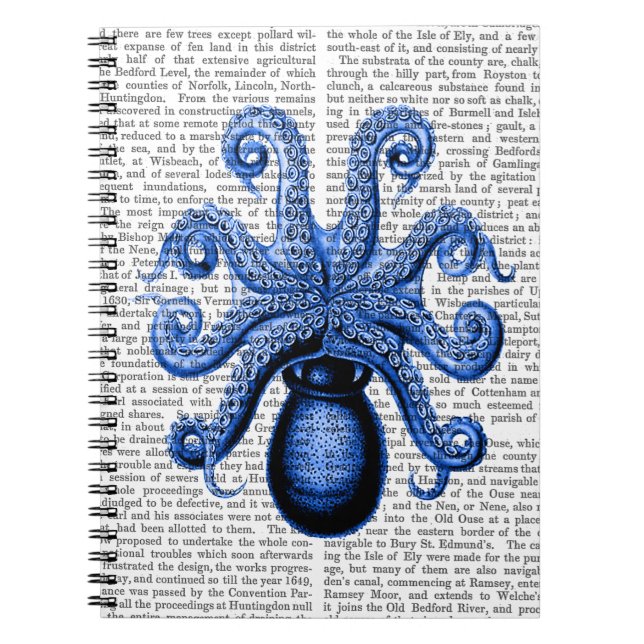 Vintage Blue Octopus 1 Underside Spiral Notebook (Front)