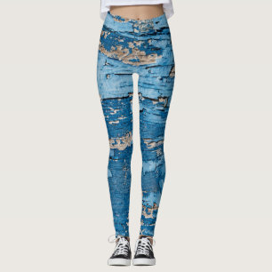 Vintage Blue: Old Wooden Texture Leggings