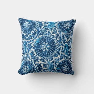 Vintage Blue Ornamental Floral Pattern Cushion