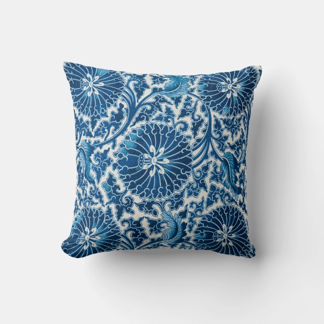 Vintage Blue Ornamental Floral Pattern Cushion (Front)