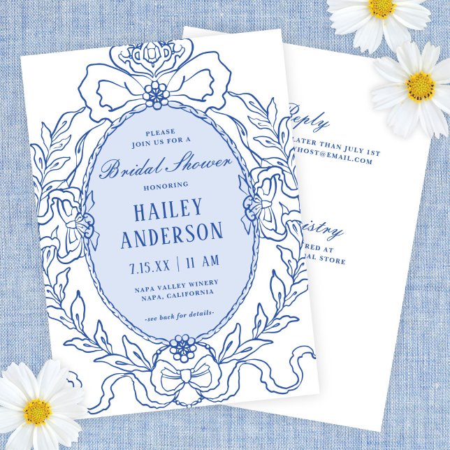 Vintage Blue Ornate Frame Bridal Shower Invitation (Creator Uploaded)