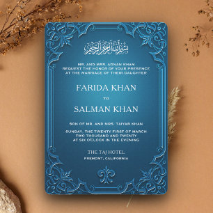 Vintage Blue Ornate Frame Islamic Wedding Invitation