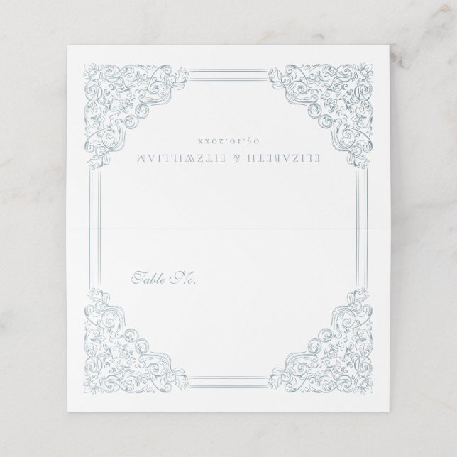 Vintage Blue Ornate Frame  Place Card (Outside Unfolded)
