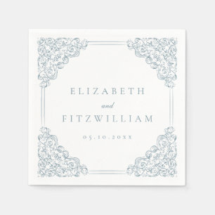 Vintage Blue Ornate Frame Wedding Napkin