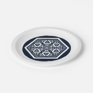 Vintage Blue Ottoman Turkish Tracery Graphic Paper Plate