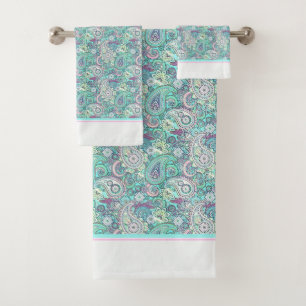 Vintage blue paisley bath towel set