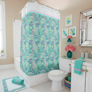Vintage blue paisley Shower Curtain
