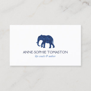 Vintage Blue Patterned Elephant Business Card