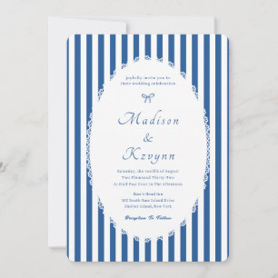 Vintage Blue Personalised Wedding  Invitation