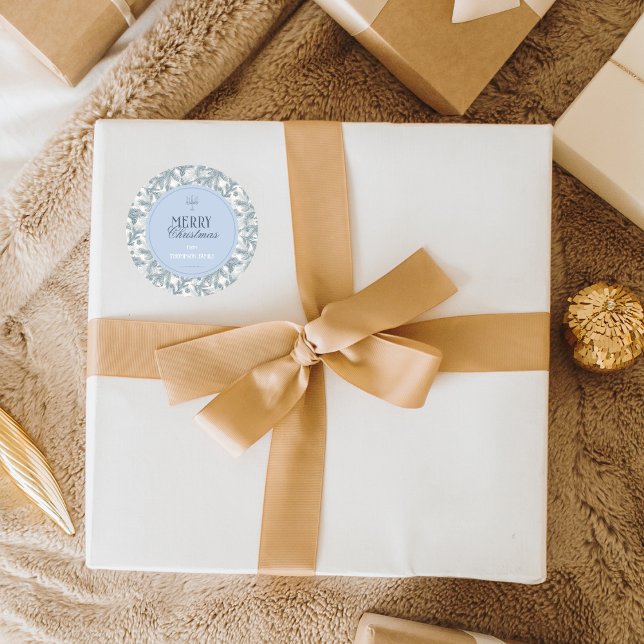 Vintage Blue Pine Christmas Gift Round Stickers (Creator Uploaded)