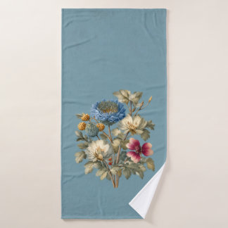 Vintage Blue & Pink Floral Bath  Towel