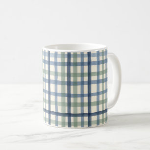 Vintage Blue Plaid Pattern Dusty Blue Sage Green Coffee Mug