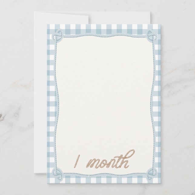 Vintage Blue Plaid Rodeo 1st Month Monthly Card (Front)