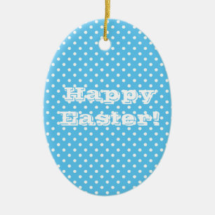 Vintage Blue Polka Dot Happy Easter Ceramic Tree Decoration