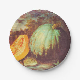 Vintage blue pumpkin heirloom fall painting paper plate