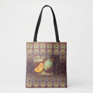 Vintage blue pumpkin heirloom fall painting tote bag