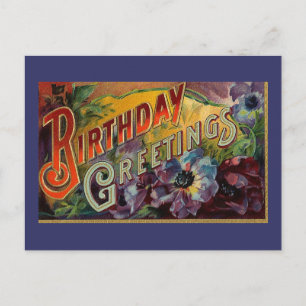 Vintage Blue Purple Floral Birthday-Postcard Postcard