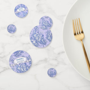 Vintage Blue Purple French Toile de Jouy Floral Confetti