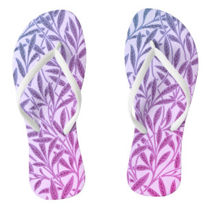 Vintage Blue Purple Willow Leaves Botanical Jandals