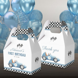 Vintage Blue Race Car 1st Birthday Favour Box