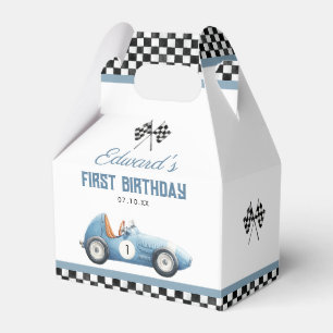 Vintage Blue Race Car 1st Birthday Favour Box