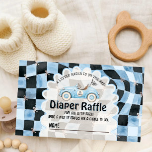 Vintage Blue Race Car Baby Shower Diaper Raffle Enclosure Card