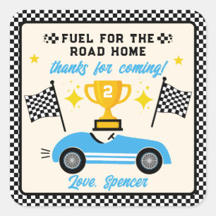 Vintage Blue Race Car Birthday Welcome Square Sticker