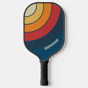Vintage Blue Rainbow Circle Stripe with Name Pickleball Paddle