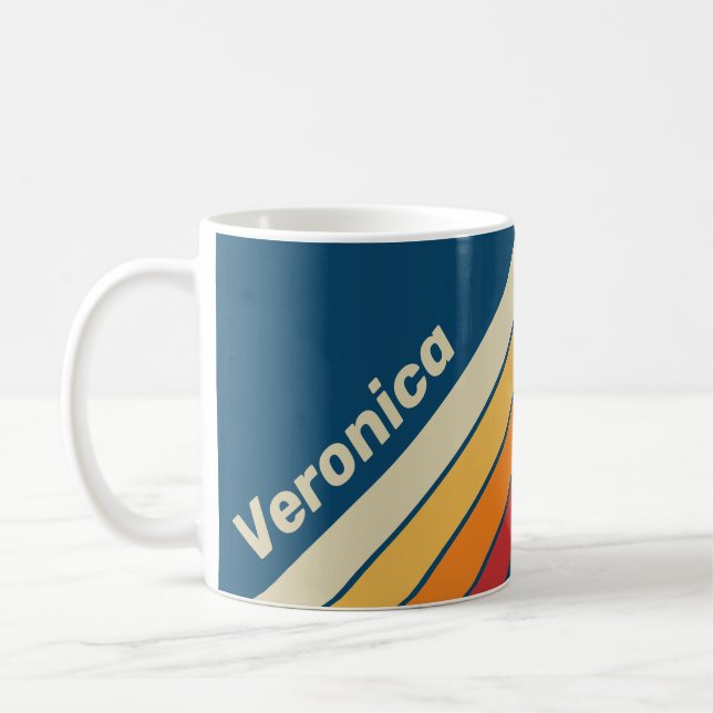 Vintage Blue Rainbow Striped with Name Coffee Mug (Left)