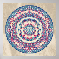 Vintage Blue Red Abstract Mandala Art Design