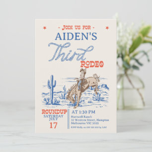 Vintage Blue Red Bronco 3rd Rodeo 3rd Birthday Invitation
