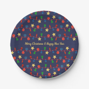 Vintage blue red Christmas ornaments Paper Plate