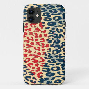 Vintage Blue Red Leopard Print Skin Case-Mate iPhone Case
