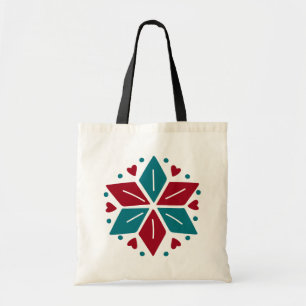 Vintage Blue Red Scandinavian Star with Hearts Tote Bag
