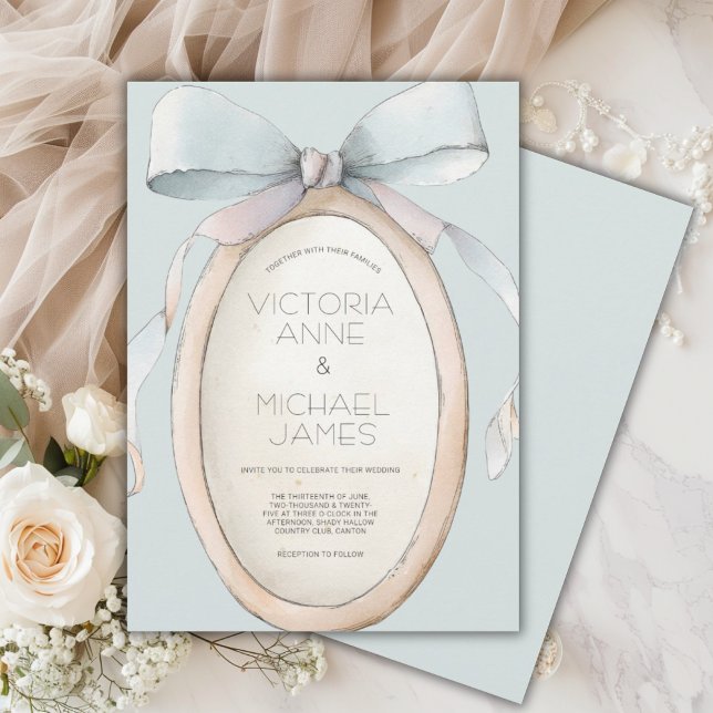 Vintage Blue Ribbons Wedding Invitation (Creator Uploaded)