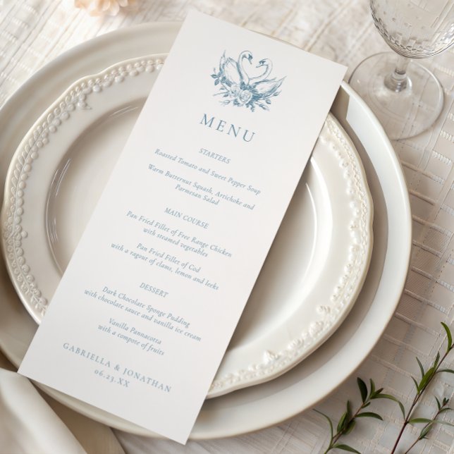 Vintage Blue Romantic Swans Wedding Menu (Creator Uploaded)