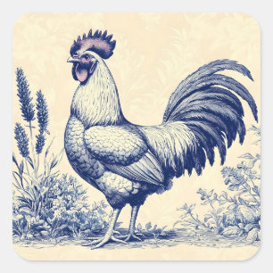 Vintage Blue Rooster in a Floral Garden Square Sticker