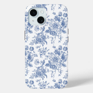 Vintage Blue Rose Floral Pattern iPhone 15 Case