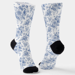 Vintage Blue Rose Floral Pattern Socks