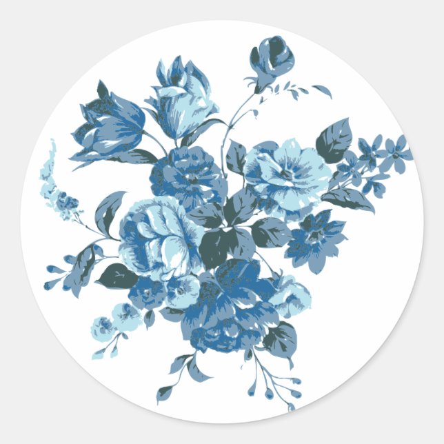 Vintage Blue Rose & Peony Floral Stickers / Seals (Front)