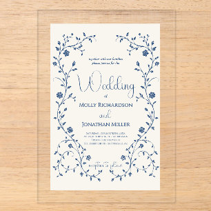 Vintage Blue Rose Vine Wedding  Acrylic Invitations