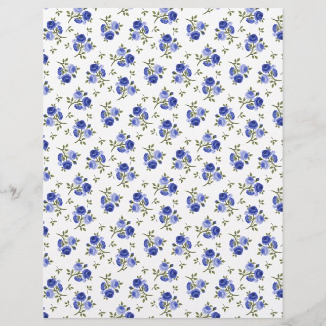 Vintage Blue Rosebud Arts & Craft Scrapbook Paper (Front)