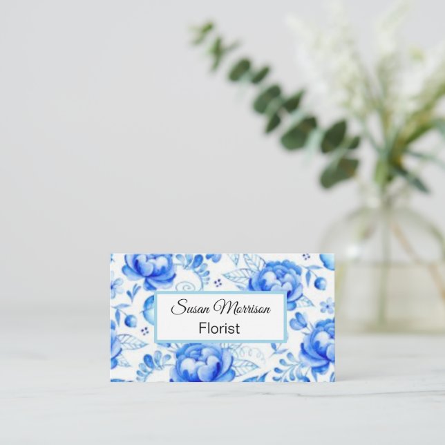 Vintage. Blue Roses. Business Card (Standing Front)