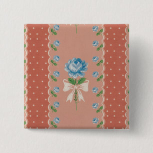 Vintage Blue Roses Coral Dots Wallpaper Pattern 15 Cm Square Badge