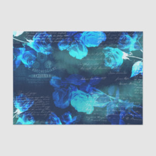 Vintage Blue Roses Dark Ephemera Tissue Paper