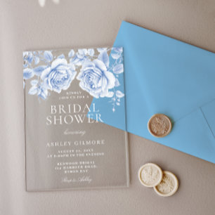 Vintage Blue Roses Elegant Bridal Shower Acrylic Invitations