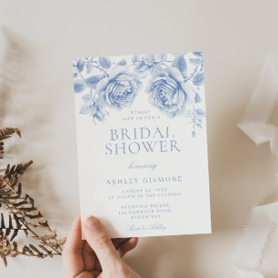 Vintage Blue Roses Elegant Bridal Shower Invitation
