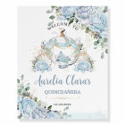 Vintage Blue Roses Princess Coach Quinceañera Sign