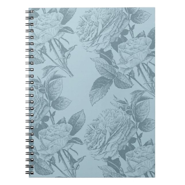 Vintage Blue Roses Spiral Notebook (Front)