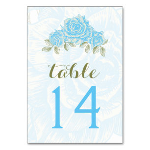 Vintage blue roses wedding table number card